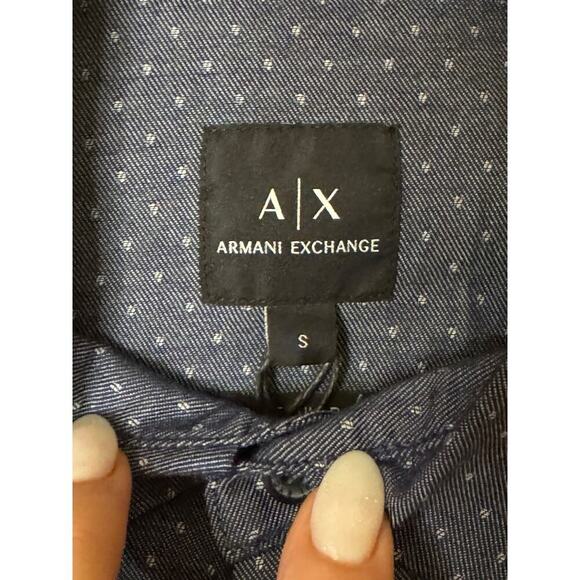 Armani Exchange NEW Micro Dot Blue Long Sleeve Button up Shirt Men's Small $100 - Picture 6 of 8